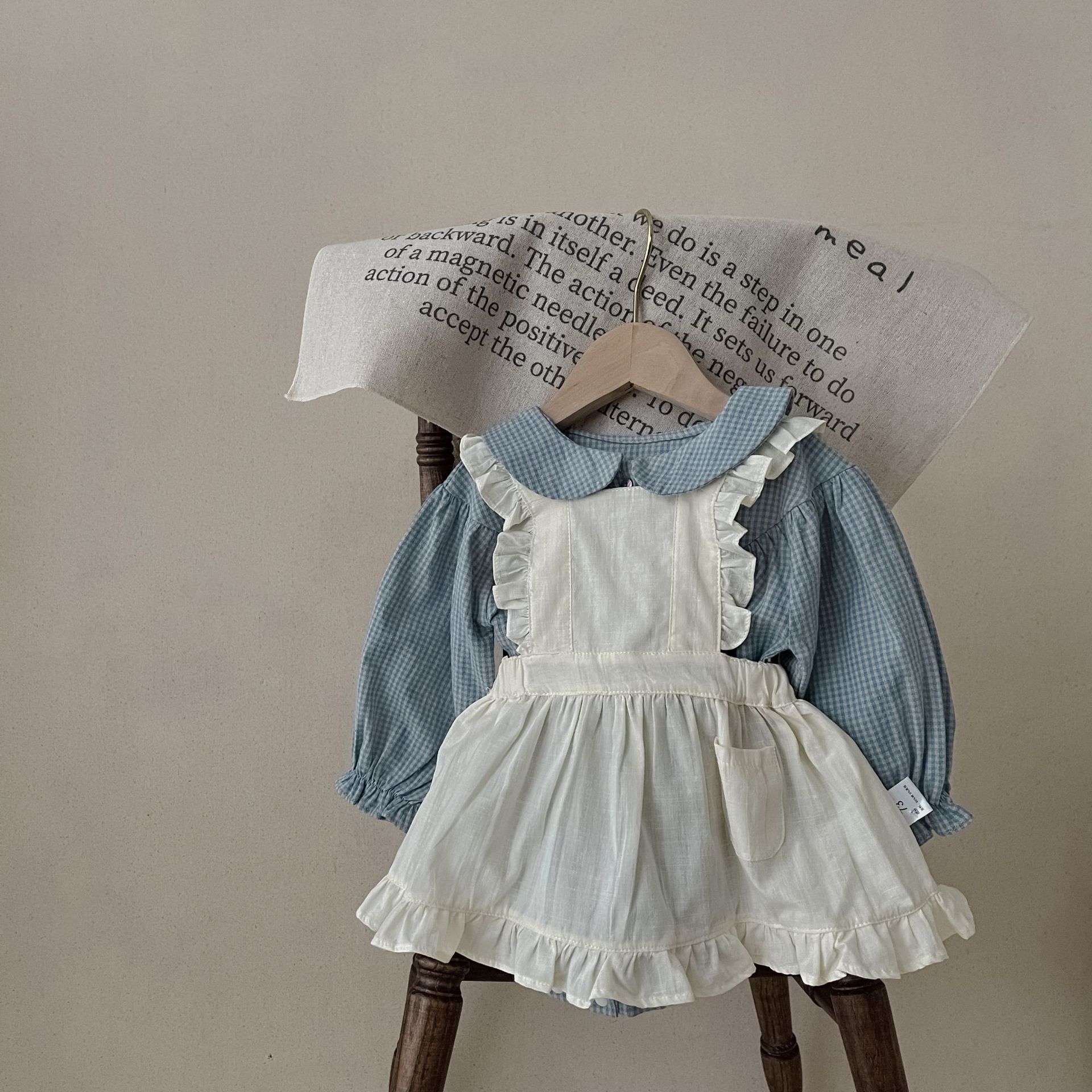 Infant Single-breasted Long Sleeve Small Plaid Romper Sling Small Overskirt
