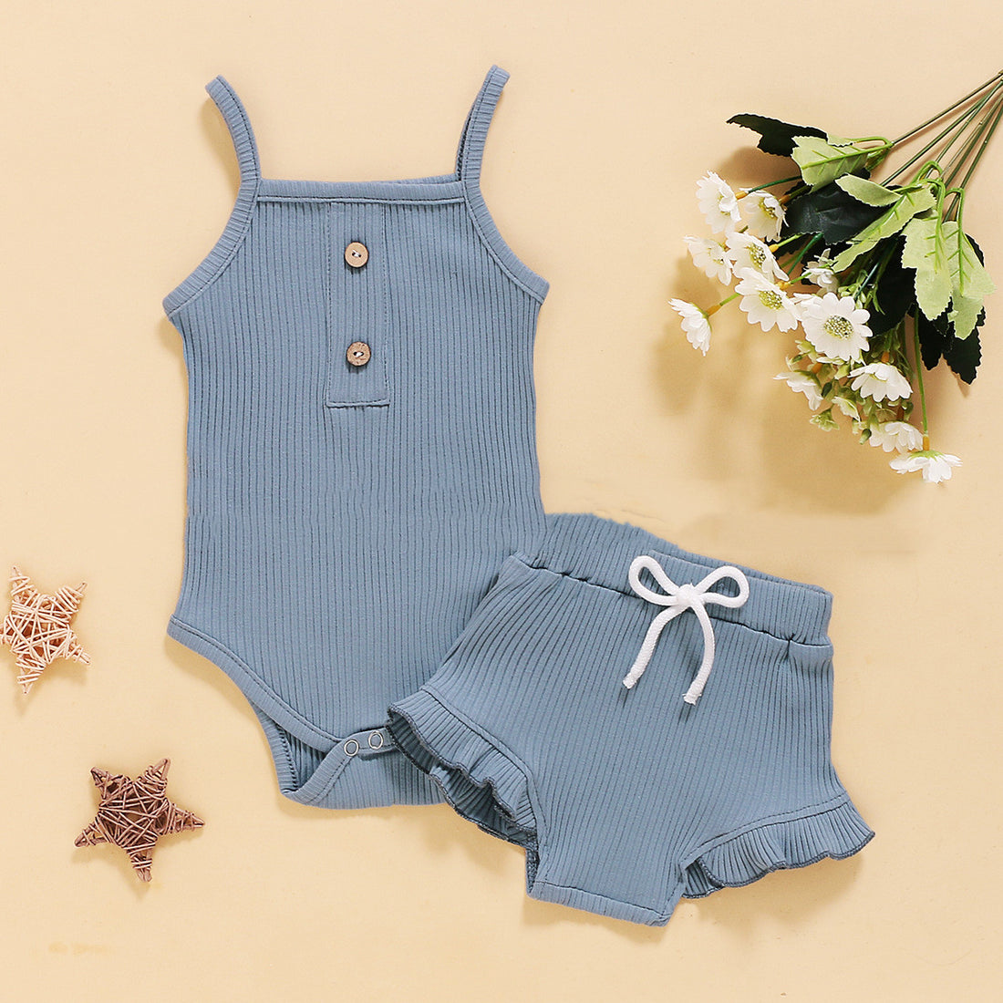 Solid Color Sling Suspenders And Lace Shorts