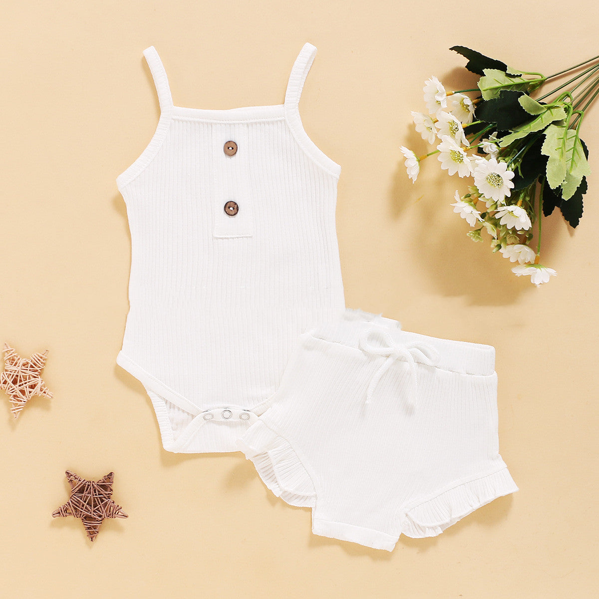 Solid Color Sling Suspenders And Lace Shorts