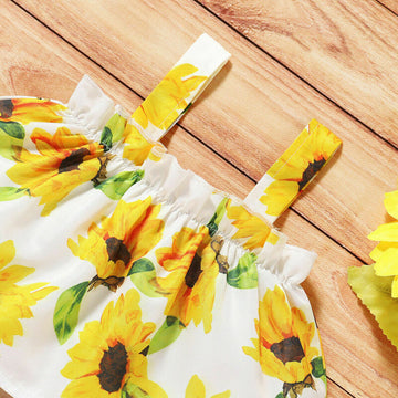 Three-piece Baby Sling Sunflower Floral Blouse And Shorts
