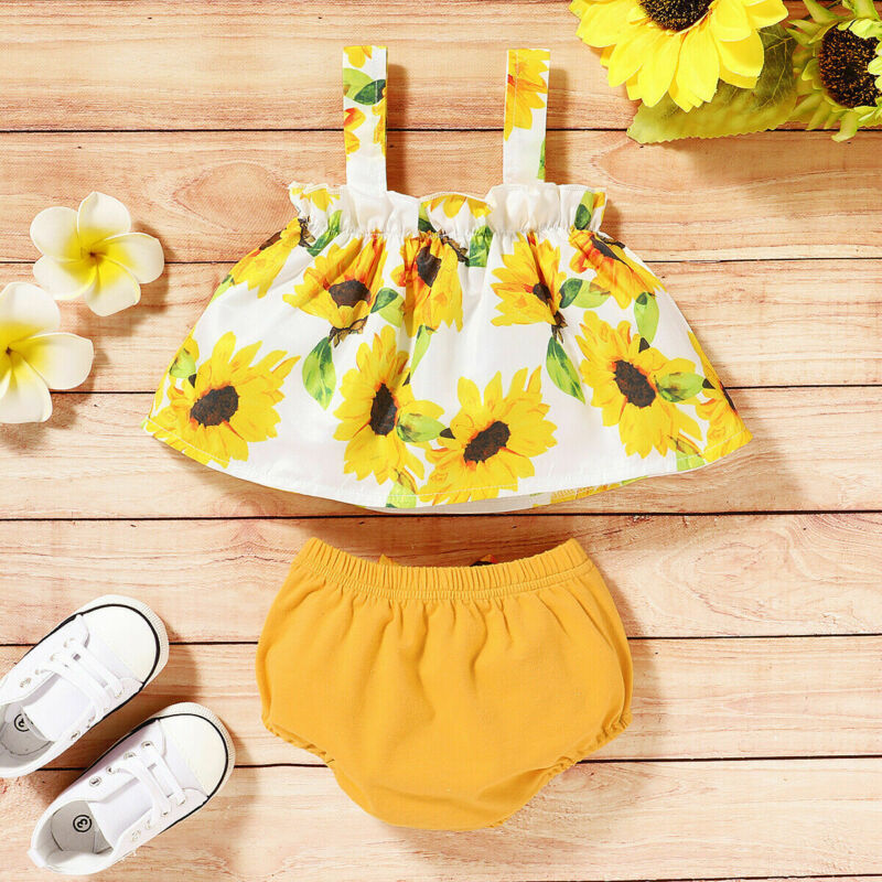 Three-piece Baby Sling Sunflower Floral Blouse And Shorts