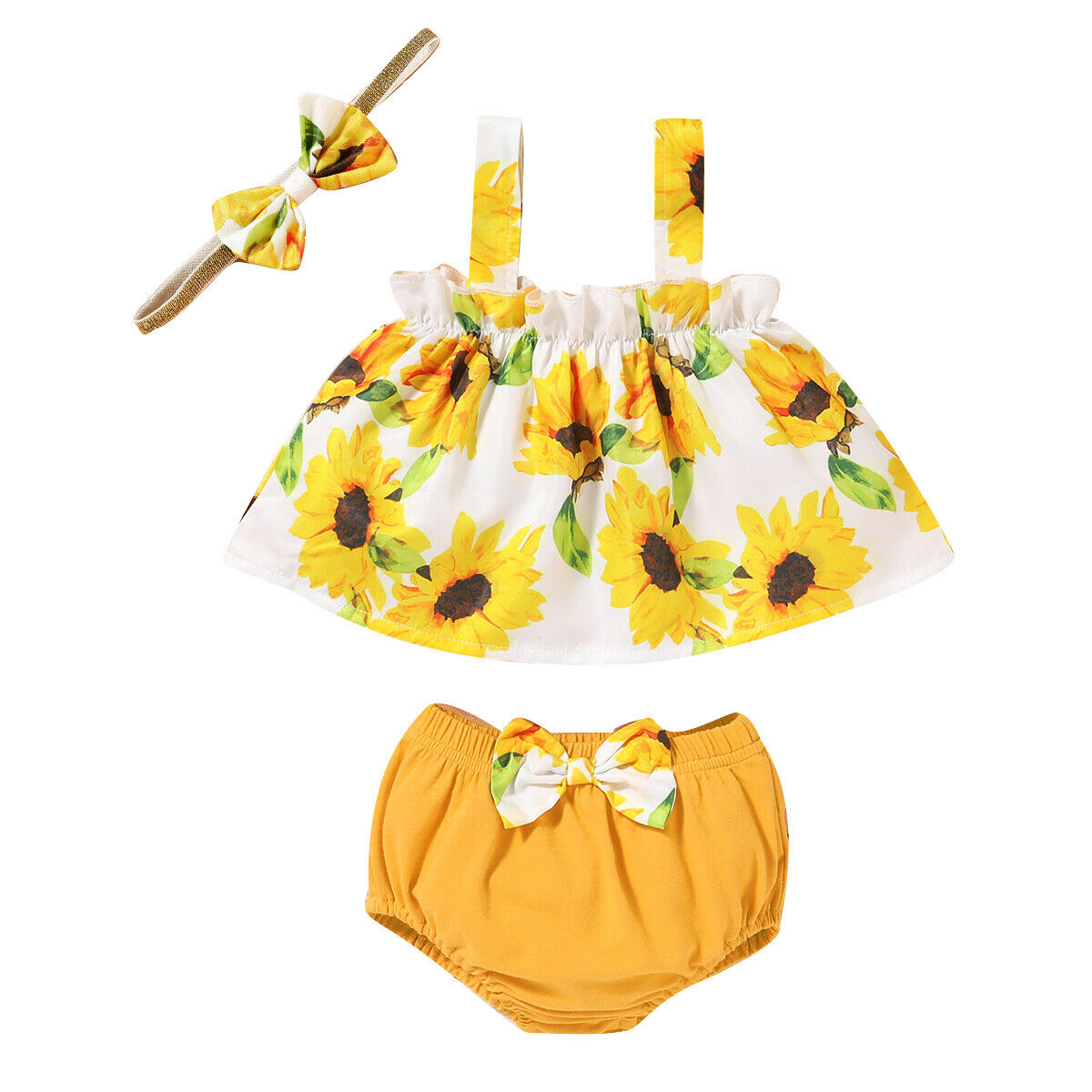 Three-piece Baby Sling Sunflower Floral Blouse And Shorts