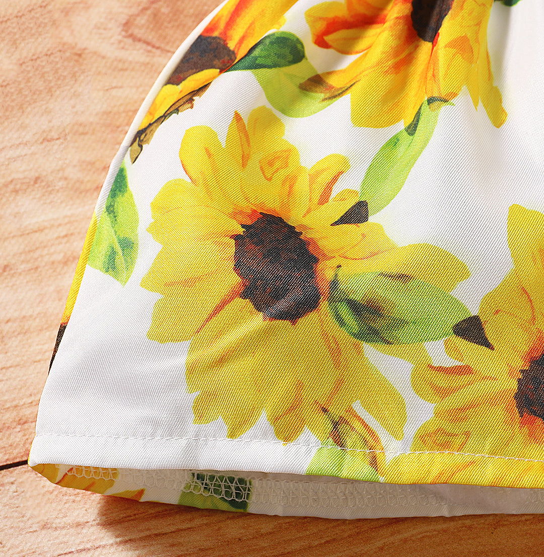 Three-piece Baby Sling Sunflower Floral Blouse And Shorts
