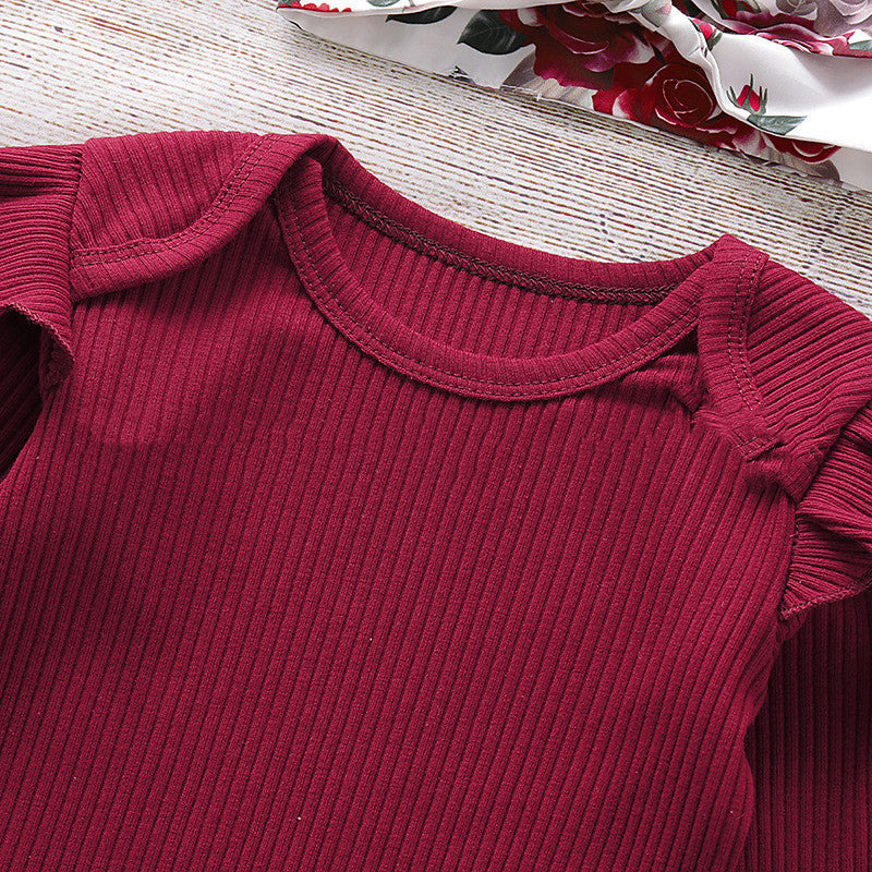 Three Piece Baby Girl Cotton Long Sleeved One Piece Romper Baby Trousers