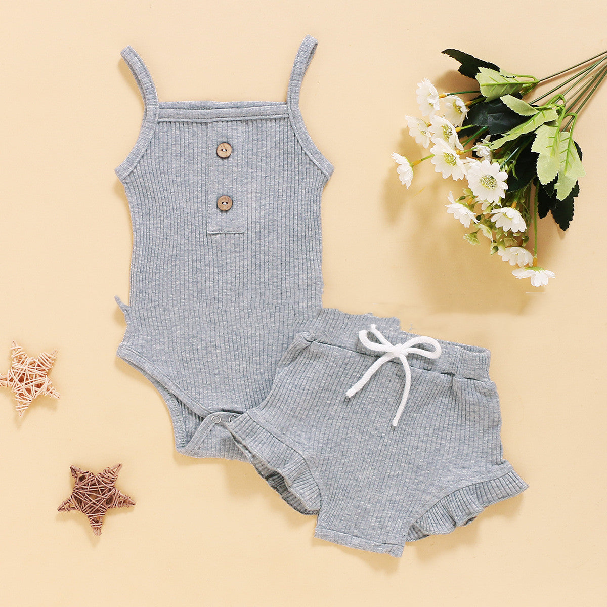 Solid Color Sling Suspenders And Lace Shorts