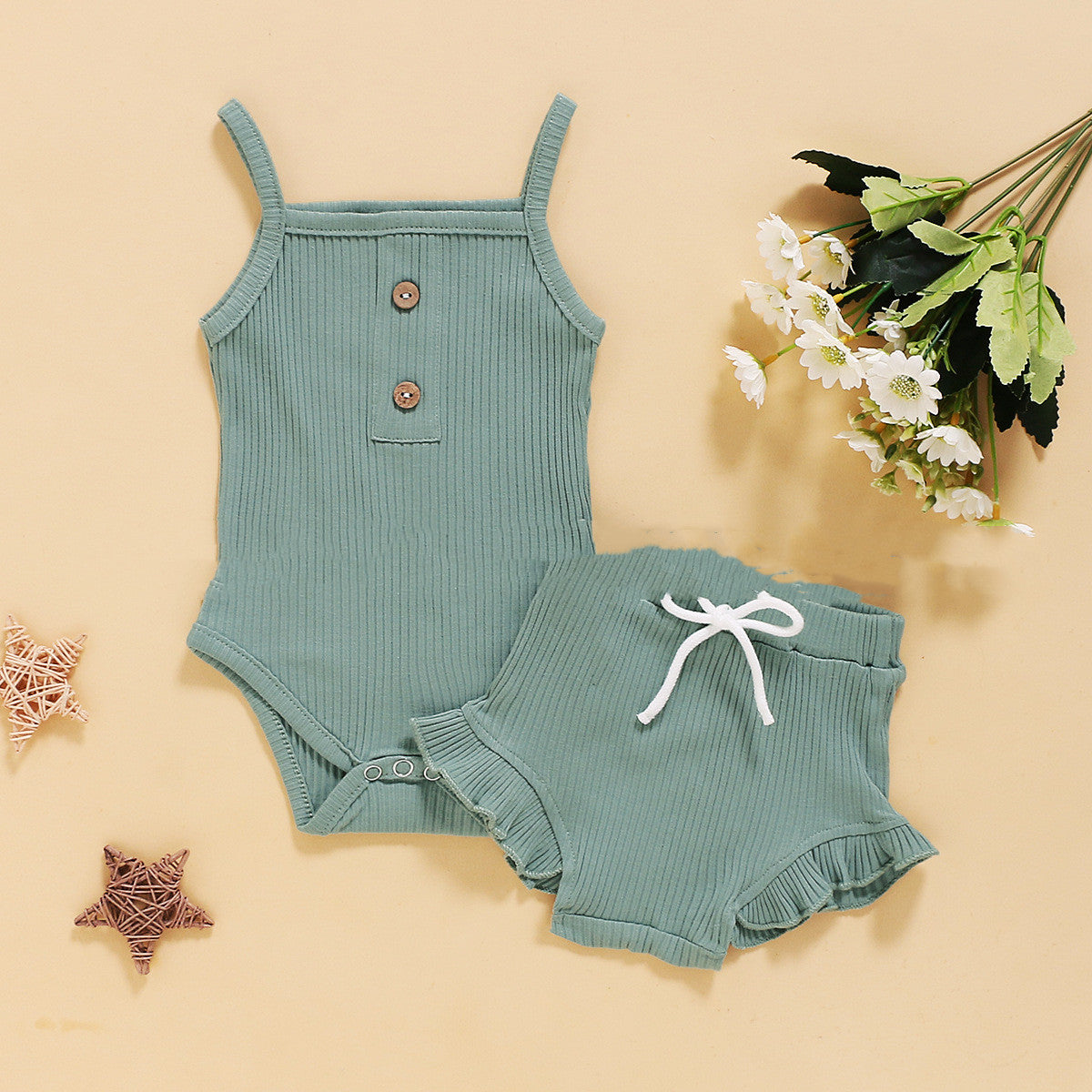 Solid Color Sling Suspenders And Lace Shorts