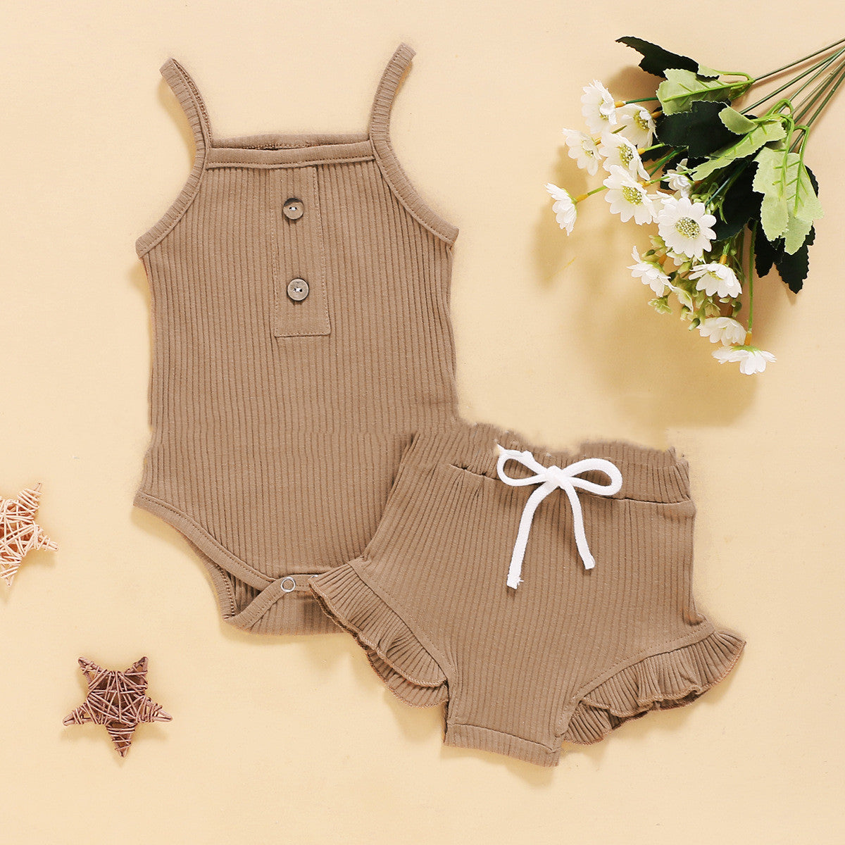 Solid Color Sling Suspenders And Lace Shorts