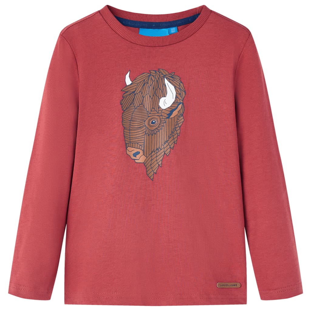 Children's long-sleeved shirt, dark red, size 116; Children's long-sleeved shirt, dark red, size 128; Children's long-sleeved shirt, cobalt blue