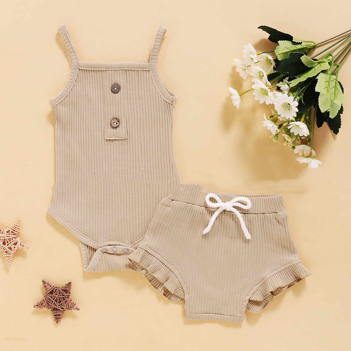 Solid Color Sling Suspenders And Lace Shorts