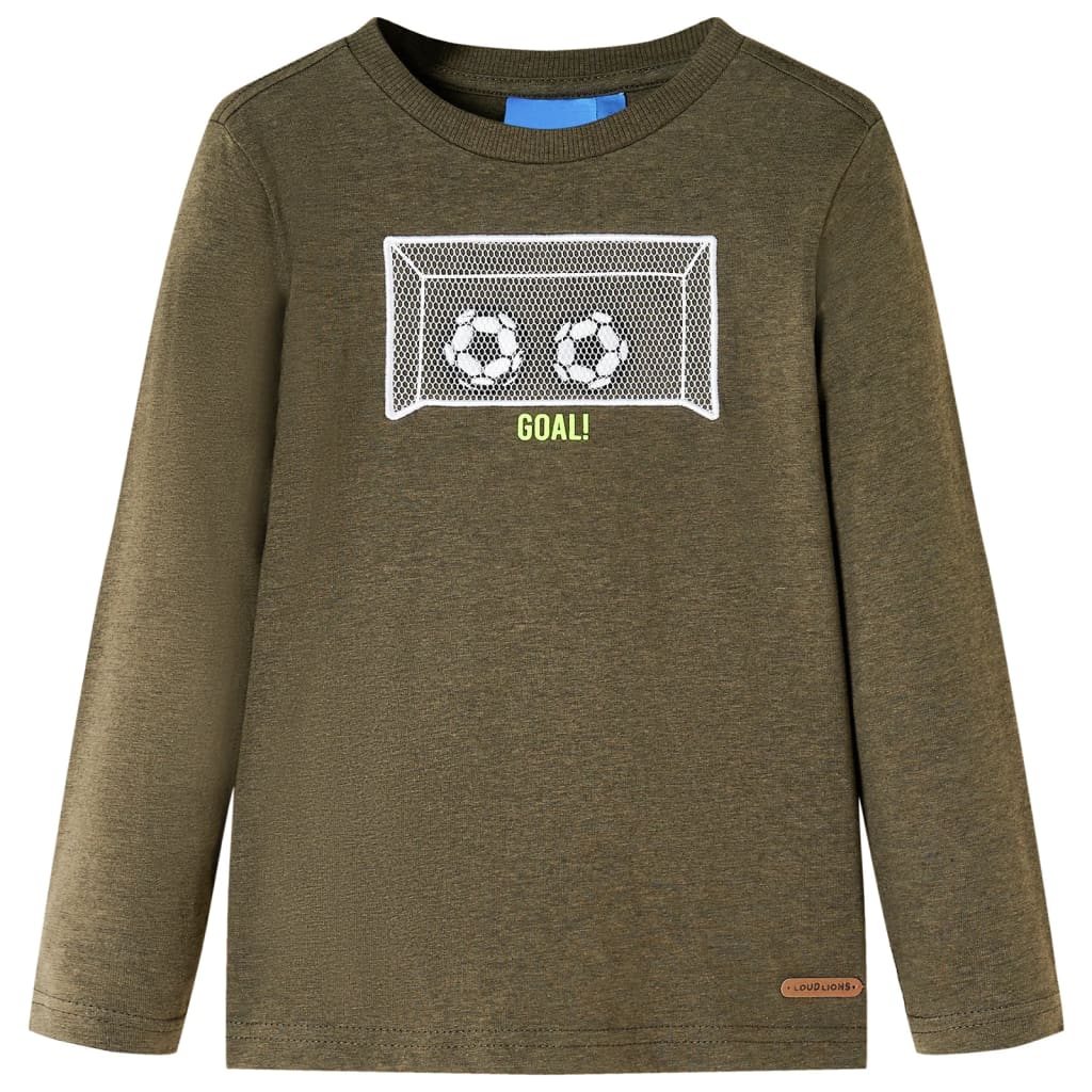 Children's long-sleeved shirt, khaki melange, size 104; Children's long-sleeved shirt, khaki melange, size 116