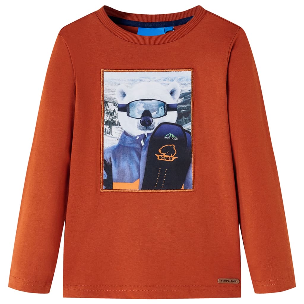 Children's long-sleeved shirt, rust brown, size 116